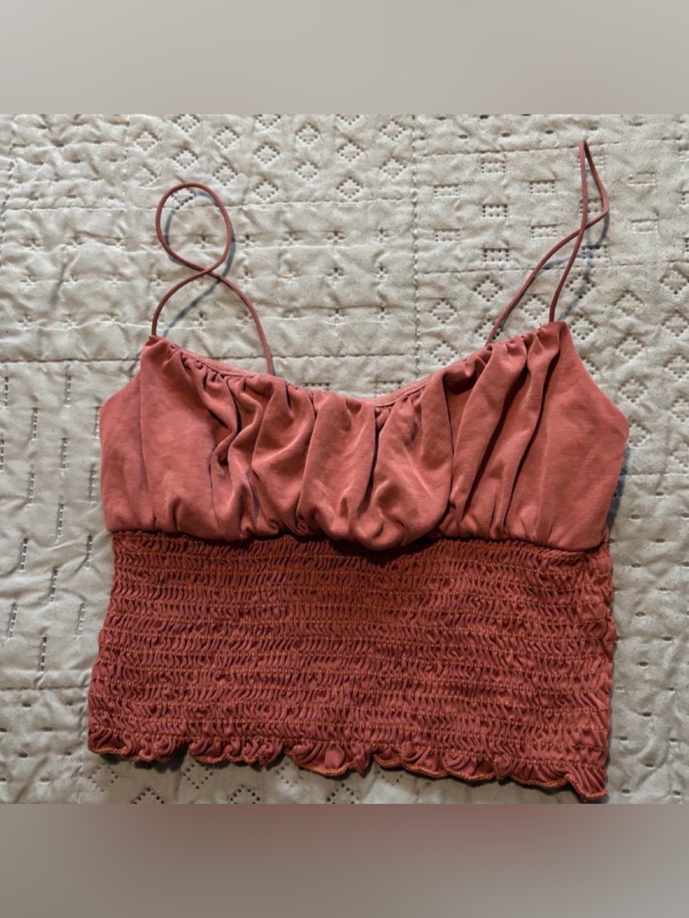 Urban Outfitters Rust Red Smocked Top with Thin Straps